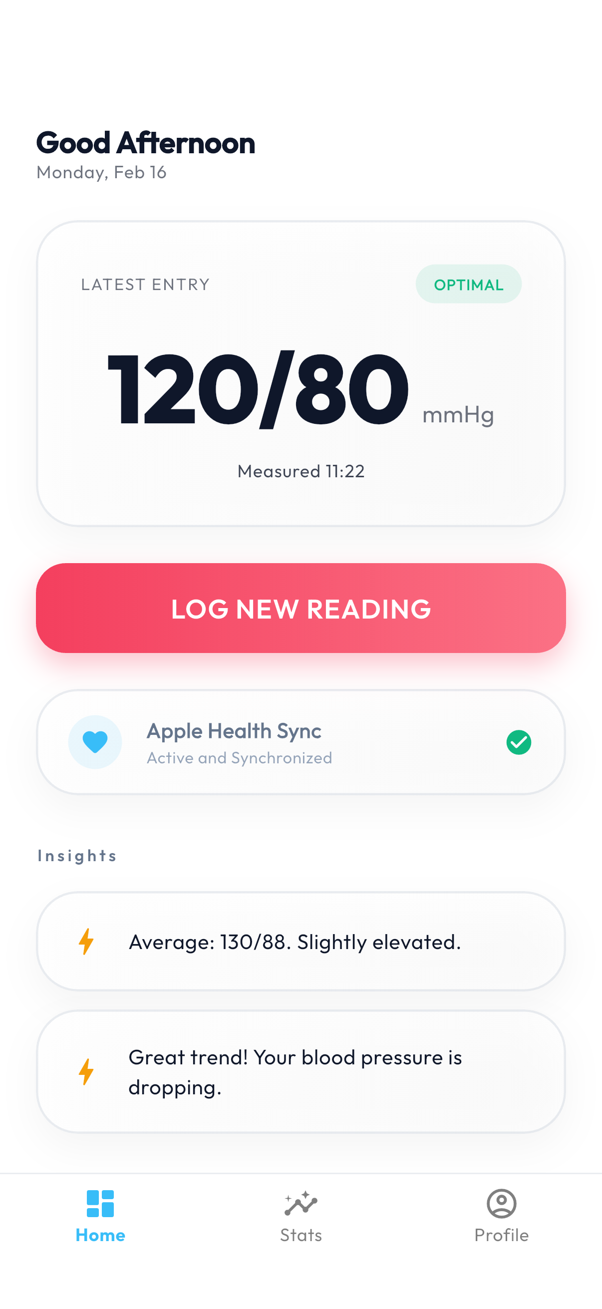 BP Diary App Screenshot - Dashboard View